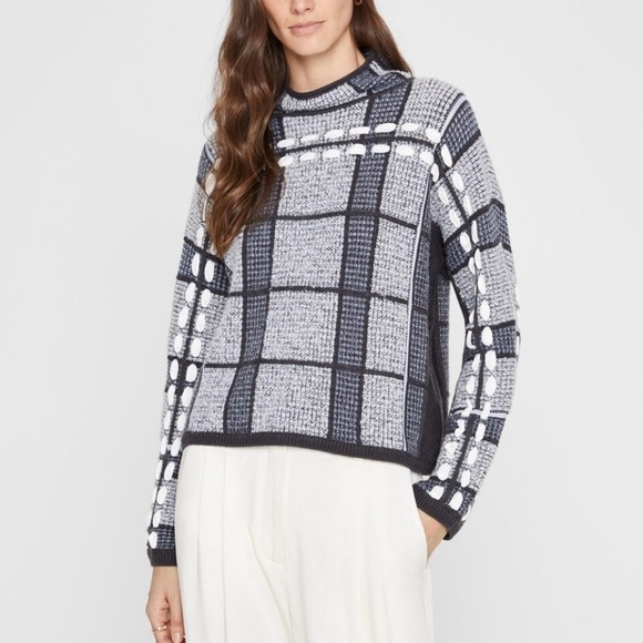 Club Monaco WOOL Chic Black and Gray Plaid Sweater - Picture 3 of 9